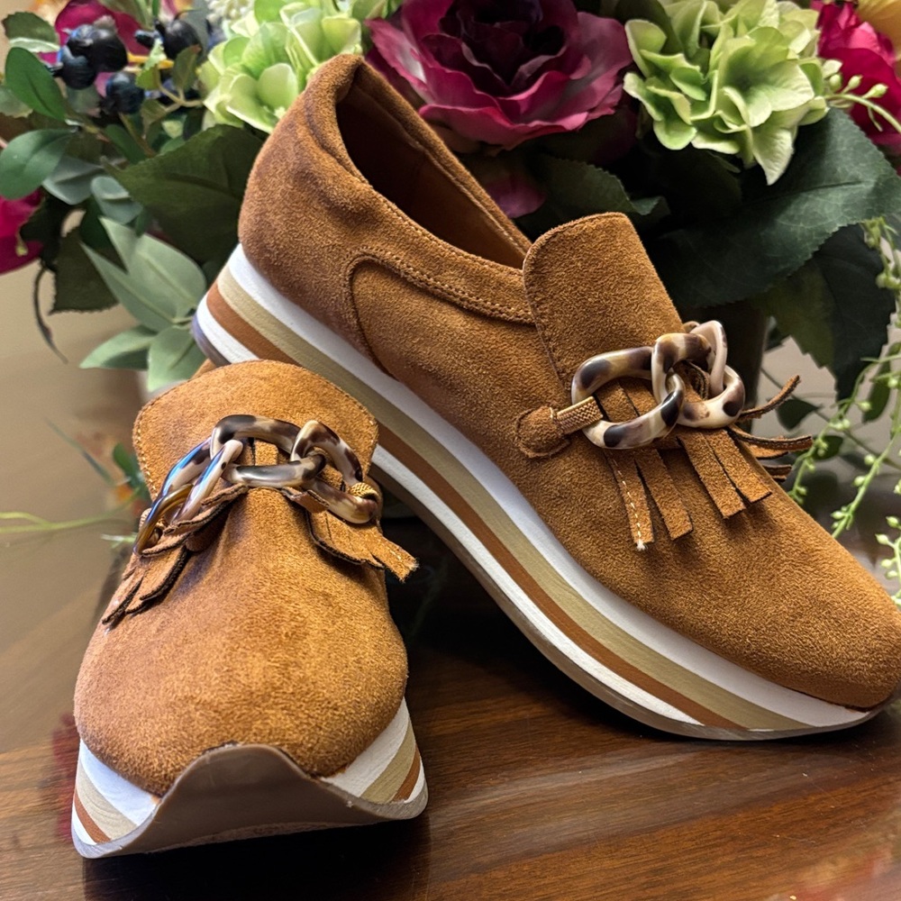 Coconuts by Matisse Brown Suede Loafers with Chain and Tassel